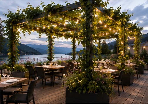 Inspiration de terrasse végétalisée de restaurant ou hôtel