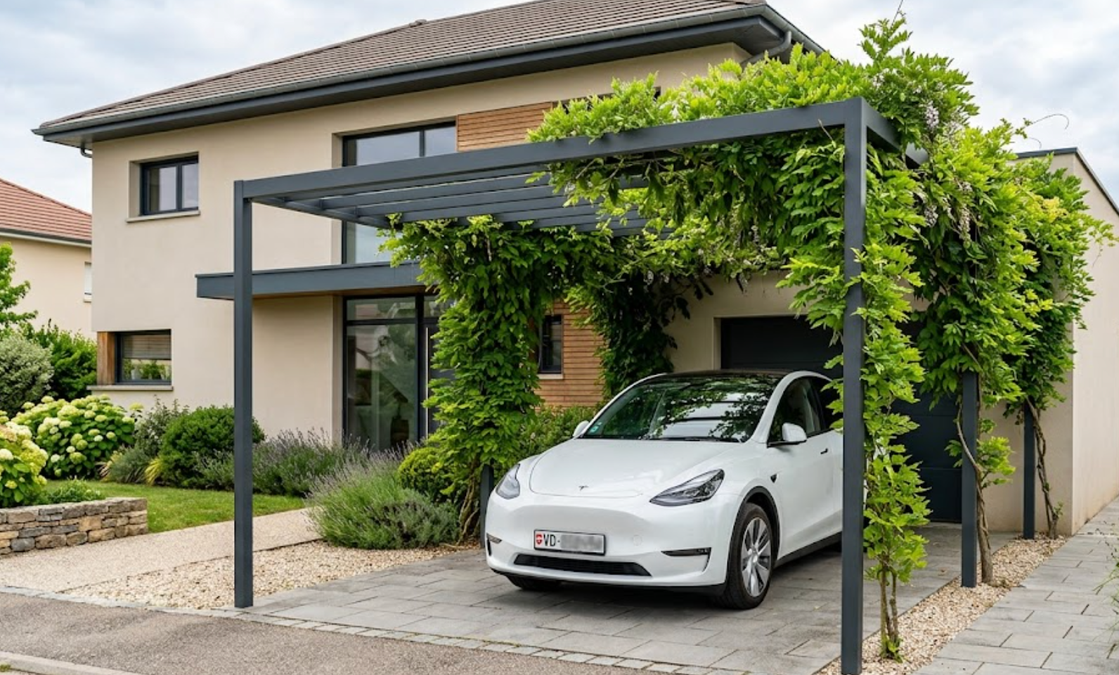 Inspiration de pergola végétale dans un environnement contemporain