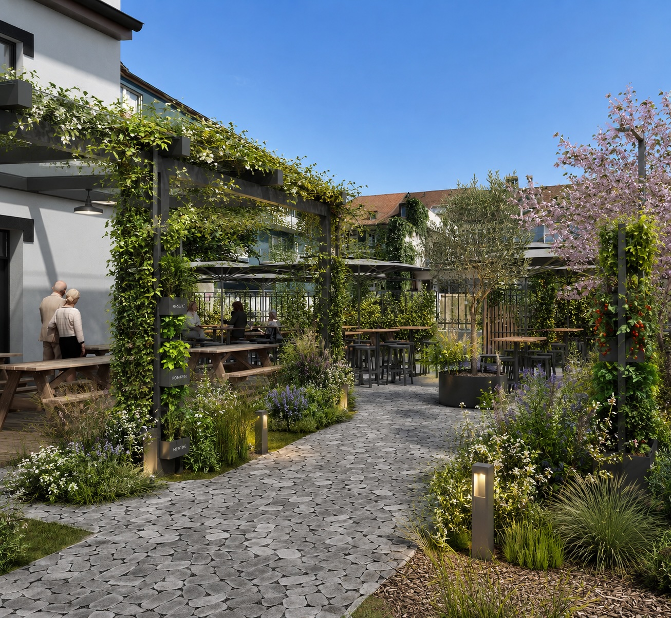 Inspiration de pergola fortement végétalisée